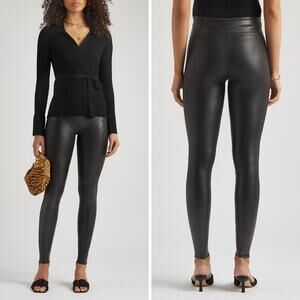 Spanx Faux Leather Leggings Black Women’s Size S Stretch High Rise Shaping Pants